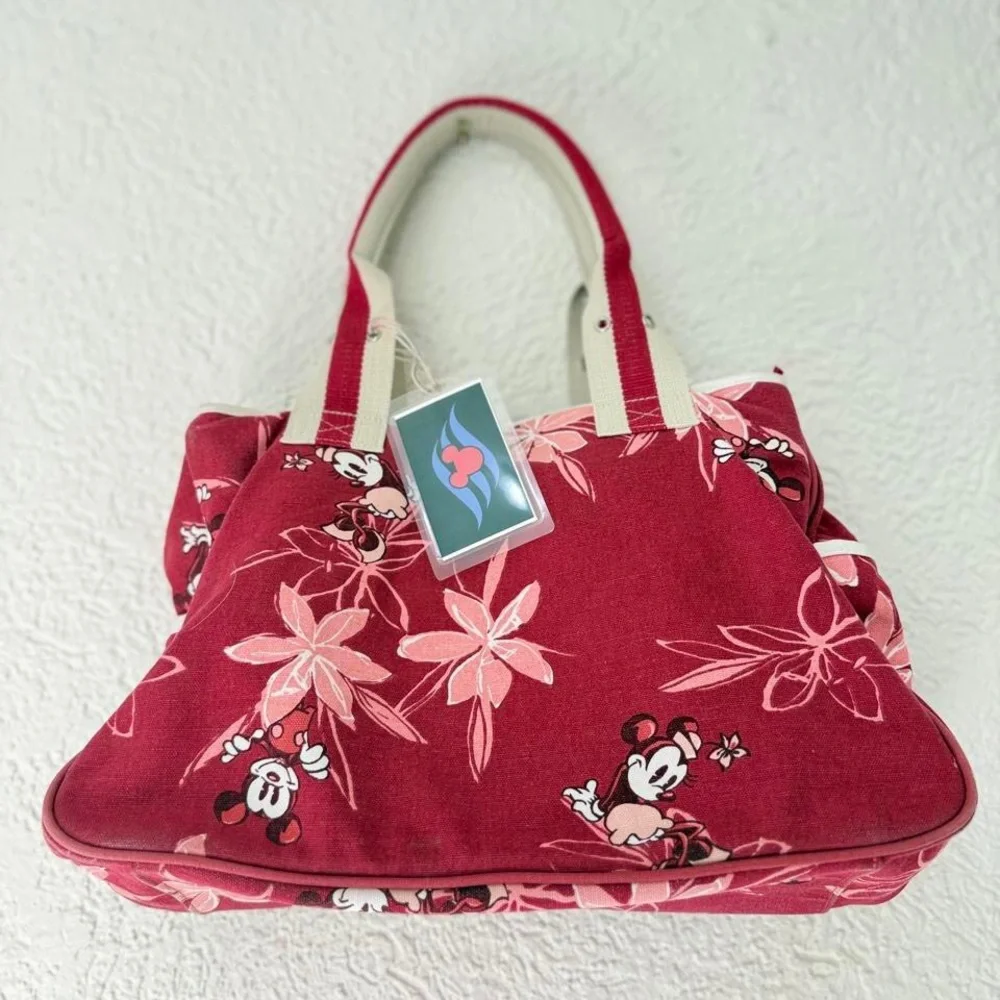 Vintage Disney Mickey & Minnie Mouse Hawaiian Floral Canvas Handbag
